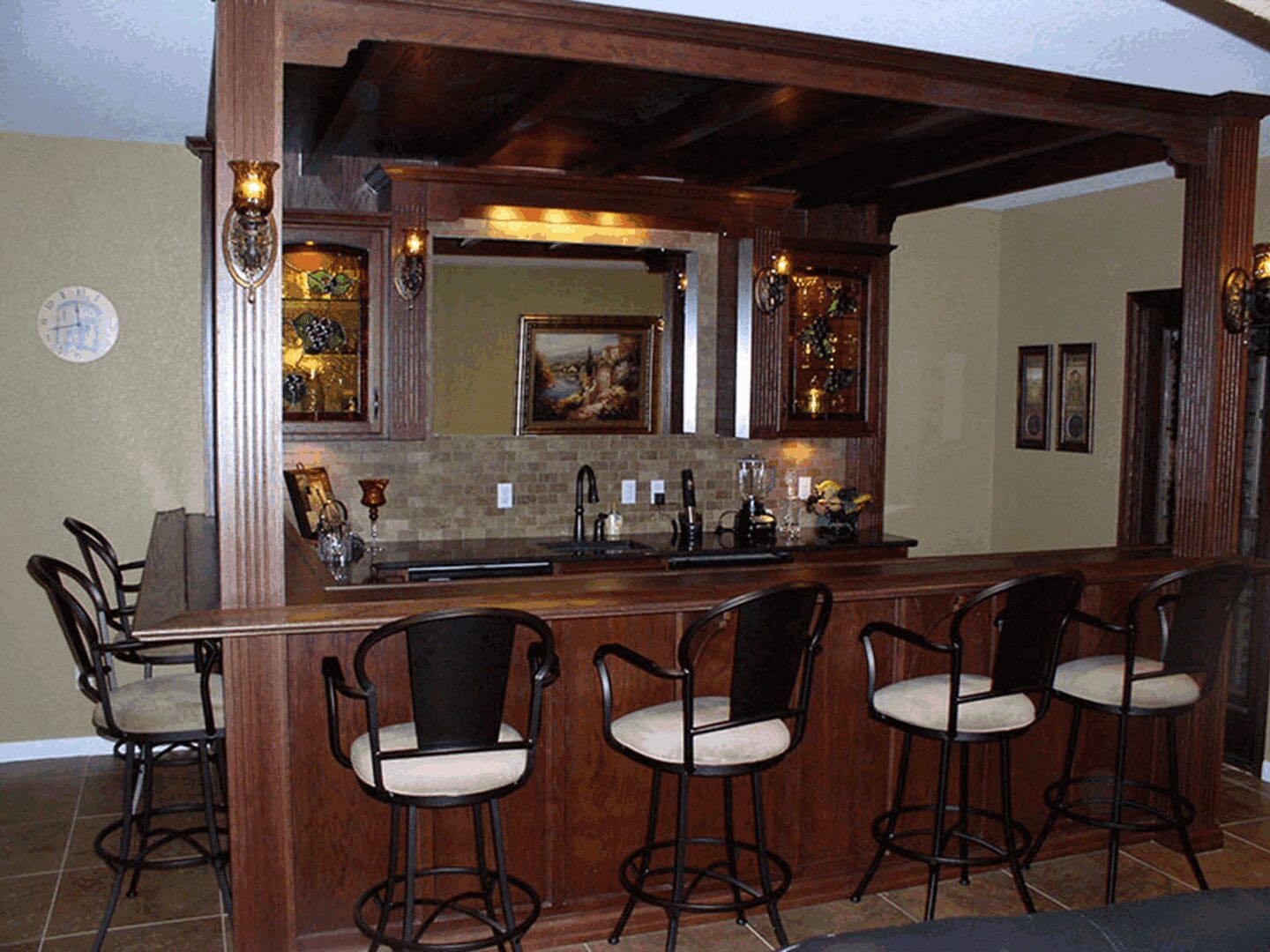 Elegant wooden home bar setup